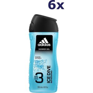 6x Adidas douchegel 250ml 3in1 Ice Dive