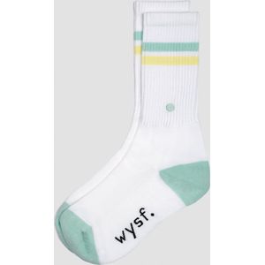 WYSF - Premium retro sportsokken met knoop, biologisch - vegan - 40-43 -wit-mint-geel