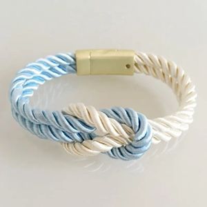Walletstreet Yin Yang Armband – Gevlochten touw en RVS - Armbandje 19 cm Babyblauw/Wit-voor mannen en vrouwen-Kerstcadeau-Ideale geschenk