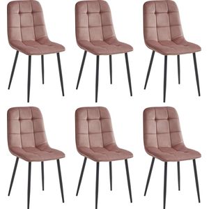 Colenis® - Ela Eetkamerstoel - Set Van 6 - Roze - Fluweel - Velvet - Industrieel