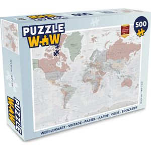 Puzzel Wereldkaart - Vintage - Pastel - Aarde - Grijs - Educatief - Legpuzzel - Puzzel 500 stukjes