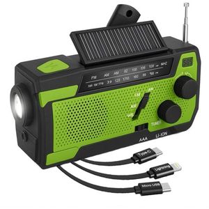6 IN 1 Noodradio - Werkt ook op Penlite - Opwindbaar + Zonneenergie - Model 2025 USB C + Nood Radio Op ingebouwde Batterijen ( Accu ) - Solar Noodpakket - Voor Rampen - Draagbare - FM AM Groen