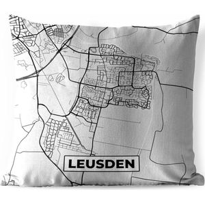 Sierkussen Buiten - Stadskaart - Leusden - Grijs - Wit - 60x60 cm - Weerbestendig - Plattegrond