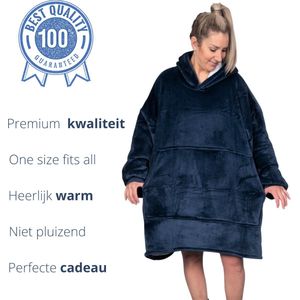 Q-Living Hoodie Deken - Extra Lang & Dik - Snuggie - Plaid Met Mouwen - Snuggle Hoodie - Fleece Deken Met Mouwen - 1450 gram - Donker Blauw