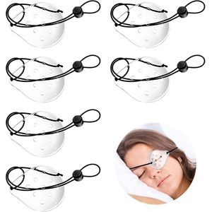 Verpakking van 6 transparante oogmaskers met verstelbaar koord voor comfortabele oogbescherming na een operatie, ademende oogmaskers voor oogchirurgie
