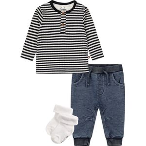 Dirkje - Bio Basic - Kledingset - 3delig - Joggingbroek - Blue jeans - Baby t-shirt ls organic cotton - 1 paar sokjes - Maat 80