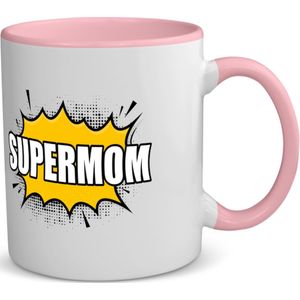 Akyol - supermom koffiemok - theemok - roze - Mama - supermoeder - moeder cadeautjes - moederdag - verjaardagscadeau - verjaardag - cadeau - geschenk - kado - gift - moeder artikelen - 350 ML inhoud