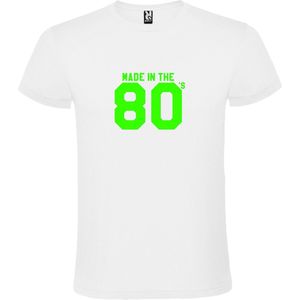 Wit T shirt met print van "" Made in the 80's / gemaakt in de jaren 80 "" print Neon Groen size XL