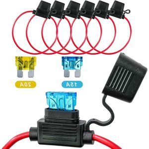 6 stuks 14 AWG zekeringhouders voor auto vrachtwagen motorfiets waterdicht met inline platte zekeringen koperen kabel standaard zekeringen voor auto/boot 3 x 15 A 3 x 20 A.