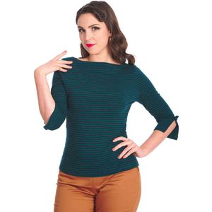 Banned - Merry Xmas Stripe Top - S - Groen/Blauw