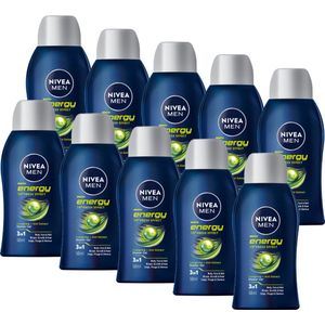 NIVEA MEN Energy Mini Douchegel - 3-in-1 Shower Gel Met Mintextract - Vakantie Mini's - Reisverpakking Shampoo - 10 x 50ml