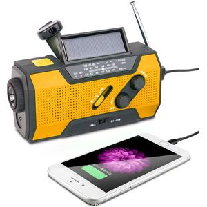 Proun Noodradio - met Powerbank op Zonneenergie - 4.000mAh - Solar opwindbaar - Noodpakket met SOS-signalering - Zaklamp - Draagbare Radio op Batterijen - Oranje - Denk vooruit
