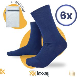 Loxxey® - Sokken - Katoen - 6 Paar - Heren & Dames - Naadloos - Maat 39-42 - Royalblauw + Wasnet 33x22cm