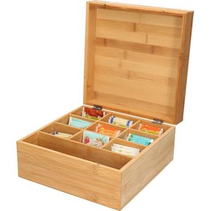 Löwenthal Bamboe Houten Theedoos - Theekist - Bruin - 10 vakken - 24 x 24 x 12 cm - Theedozen