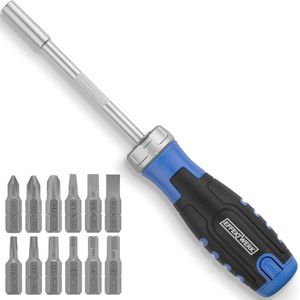 12-in-1 ratelschroevendraaierset met ergonomische handgreep en magnetische bits