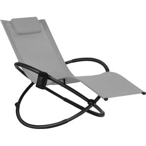Schommelstoel, ligstoel, outdoor, inklapbare relaxstoel met afneembare hoofdsteun en bekerhouder, draagbare ligstoel tot 180 kg, voor camping (grijs)