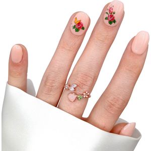 SD Press on Nails - B-13 - Plaknagels - Nagelset 20 Nagels - Nude Bloemen - Gellak - Nagellak - Kort Rond - Nageltips - Nepnagels met Lijm - Kunstnagels - Nail Art - Handmade - Valse nagels - Nagelvijl - Accessoires - Nepnagels
