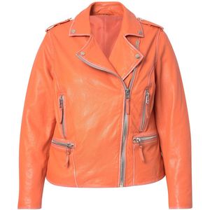 Angel of Style - Dames - Leren bikerjas echt leer kleur lange mouwen - Oranje - Maat 56