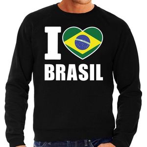 I love Brasil supporter sweater / trui voor heren - zwart - Brazilie landen truien - Braziliaanse fan kleding heren S