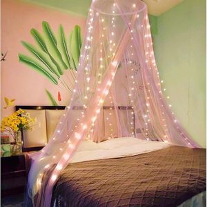 Goodivery ® Prinses regenboog-bedhemel met eenhoorn-slot licht op in het donker, bedhemel voor meisjes, kamerdecoratie of feeënthemafeest - Roze + paarse lichten