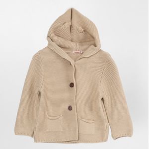 Minora Baby Gebreid Vest met capuchon konijn- Baby kleding jongens en meisjes- Jongen Winterjas-Hoogwaardige Baby vest-Beige 9 Maanden/74- Kraamcadeau - Babyshower, Newborn- Sinterklaas