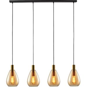 Dorato Hanglamp 4-lichts balk brons-goud/amber glas - Modern - Freelight