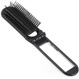 Opvouwbare Haarborstel met Spiegel - Zwart - Draagbaar