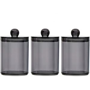 Wattenschijfjeshouder - Transparant Zwart - PS - Wattenstaafjes Dispenser - 3 Stuks