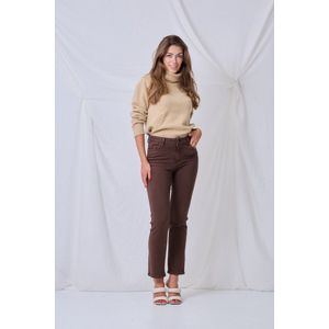 Chocolade bruine straight fit jeans- bruine jean recht model jeans voor dames-
