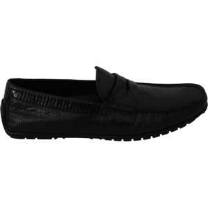 Zwarte hagedis lederen platte loafers schoenen