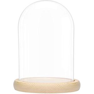 Belle Vous Grote Glazen Stolp Bel Fles met Natuurlijk Houten Basis – 20cm – Helder Decoratieve Tafeltop Display Case met Tray voor Fee Lichtjes, Kopstukken en Antiek