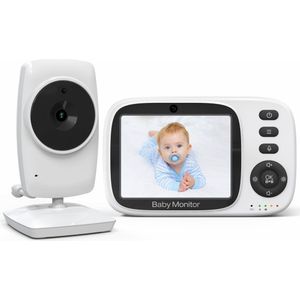 3Babies® Babyfoon met camera – Baby monitor – Op afstand bestuurbaar – 3.2 inch Scherm – Tweezijdig Audio – Nachtzicht en Zoomfunctie – ECO-mode – Inclusief Slaapliedjes
