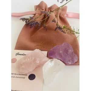 La Rosa Princesa Gouden Driehoek Edelstenen Amethist, Bergkristal Rozekwarts - Drie Eenheid