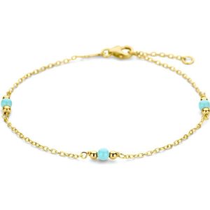Armband dames - Gouden armband - Armband - Armband met turquoise en bolletjes - 14 karaat goud - 16-18CM