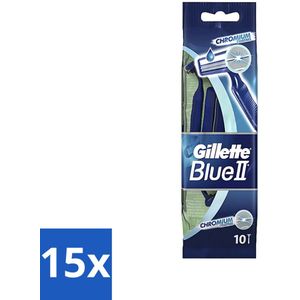 15 x Gillette - Blue 2 - Wegwerpscheermesjes - Chromium Coating - 10 Scheermesjes - Scheermesjes - Wegwerpscheermesjes - Gillette - Gromium Coating - Comfortabele Scheerbeurt