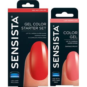 Sensista Cadeauset - Red Hot Chillies - Lady Marmalade - Gellak Starterspakket - Gel nagellak - Rood - Oranje/Roze - 7.5ML