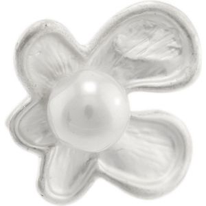 Behave Dames ring verstelbaar bloem zilver-kleur met parel wit