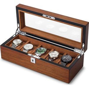 5 horloges opbergdoos - met glazen deksel - premium koffer - heren en meisjes