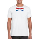 Wit t-shirt met Hollandse vlag strikje heren -  Nederland supporter L