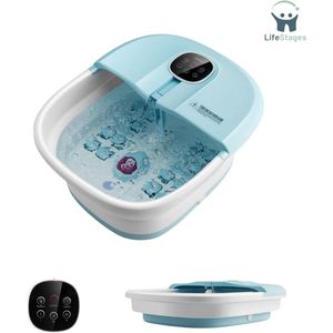 LifeStages - Voetbad - Opvouwbaar Voetbad Massage met Warmte - Voet Spa met Afstandsbediening - Trillingen Bubbels - Rollende Massage - Medicijn Doos - Puimsteen en 3 Verstelbare Temperatuur (Hemelsblauw)