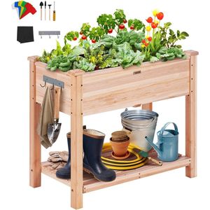 Kweekbak - Kweektafel - Propagator - Kweektafel op poten - Verhoogde Groentetuinbak - Groentetuinbakken - Kweektafel - Kweektafel op poten - Hout - Met Gehele Kit en Drainagesysteem - Voor het Planten van Bloemen Groente Kruiden - 3 Tier Vloertype