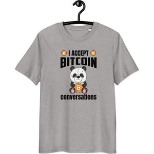 Bitcoin T-shirt - I Accept Bitcoin Conversations - Unisex - 100% Biologisch Katoen - Grijs - Maat S | Bitcoin cadeau| Bitcoin T-shirt| Bitcoin Shirt| Bitcoin Merch| Bitcoin Merchandise| Bitcoin Kleding