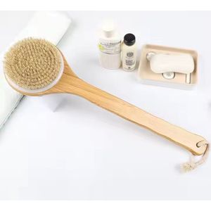 Doucheborstel rugborstel met lange steel - set van 2 - Badborstel met natuurlijke borstelharen - Voor in de douche of in bad - Douche accessoires - Van bamboe