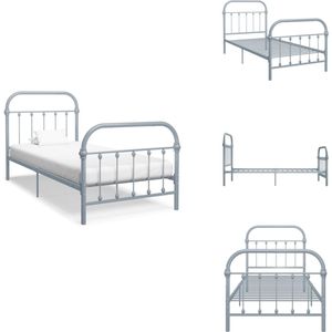 vidaXL Bedframe - Bedframes - Eenpersoonsbed - Eenpersoonsbedden - Bedframe metaal grijs 100x200 cm