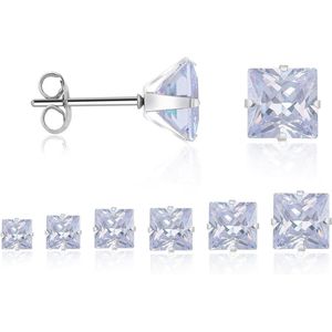 6 paar zirkoon oorstekers set - hypoallergeen - strass - vierkant - 3-8 mm