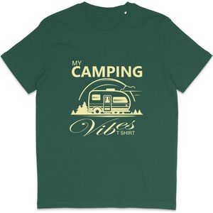 Heren en Dames T Shirt - Kamperen Camping Caravan - Groen - M