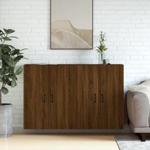 The Living Store Wandkast Bruineiken - Set van 2 - 69.5 x 34 x 90 cm - Bewerkt hout en metaal