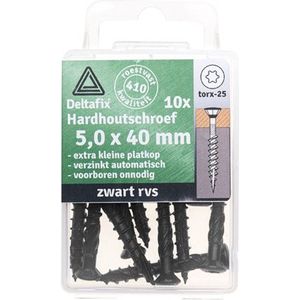 Deltafix Hardhoutschroeven Zwart RVS 5 x 50 mm - 10 stuks
