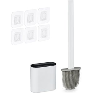 Relaxdays wc-borstel met houder - flexibel - platte toiletborstel - muur - hygiënisch