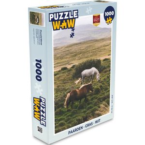 Puzzel Paarden - Gras - Wit - Legpuzzel - Puzzel 1000 stukjes volwassenen